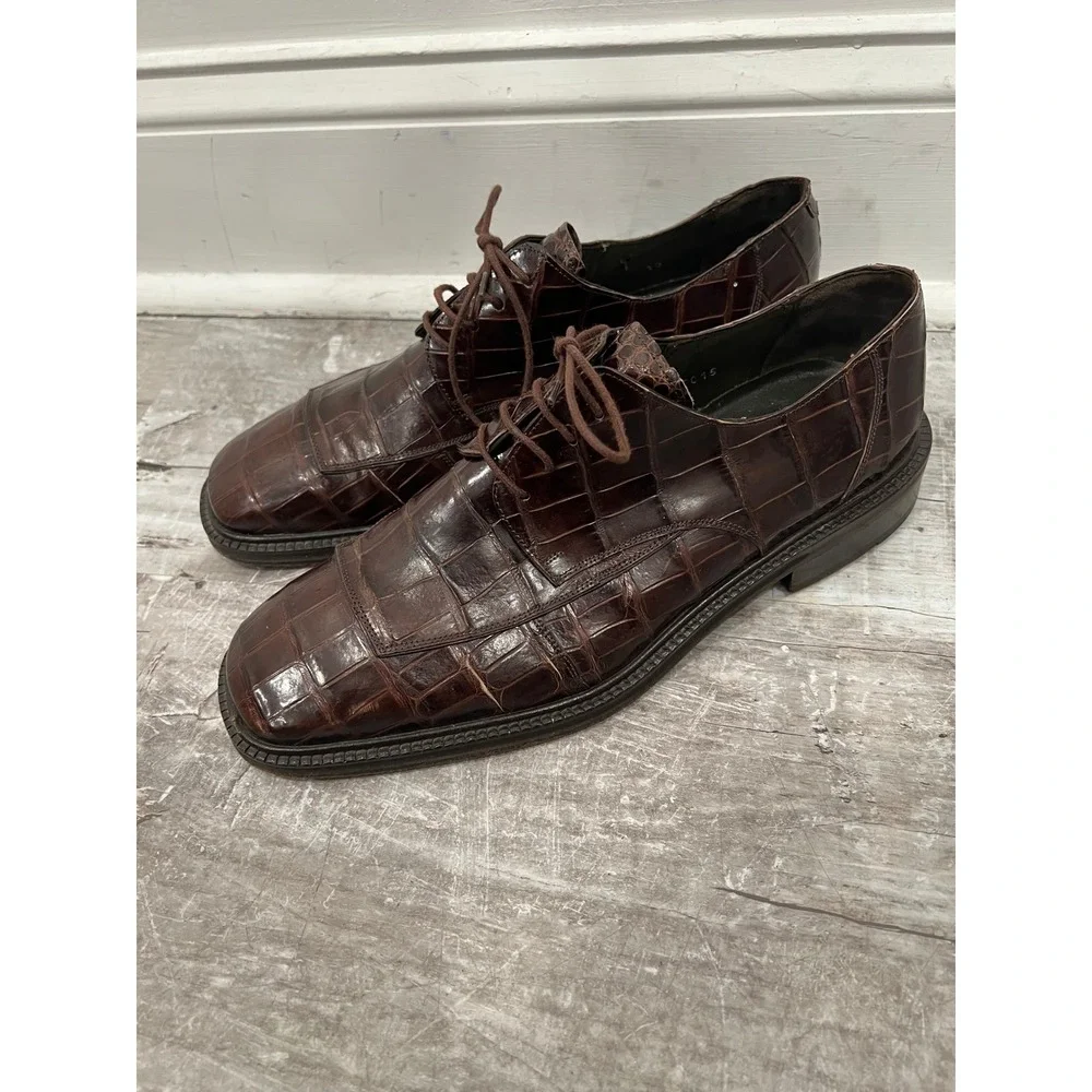 Bottino Mens Brown Genuine Alligator Leather Oxfords SZ 10 Made in Spain Luxury